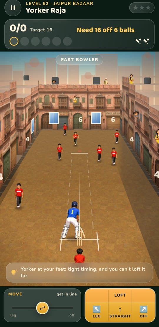 Jaipur Bazaar: the batter takes guard in a pink sandstone lane, fielders spread through the bazaar, chalk fours and sixes on the walls